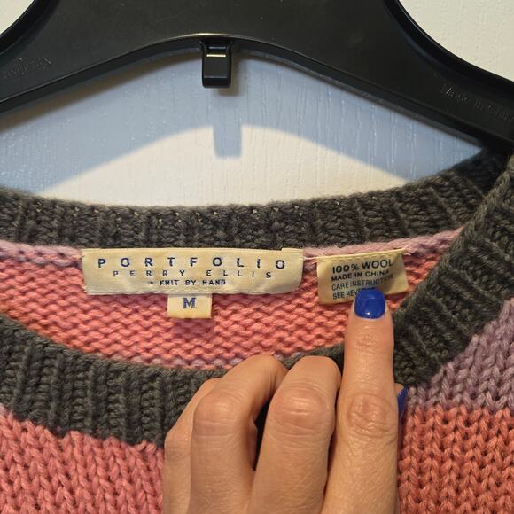 VTG Perry Ellis Portfolio 100% wool color block sweater sz M - Picture 3 of 3